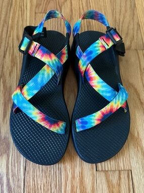 Chaco Rainbow Tie-Dye Strap Sandals with Black Footbed